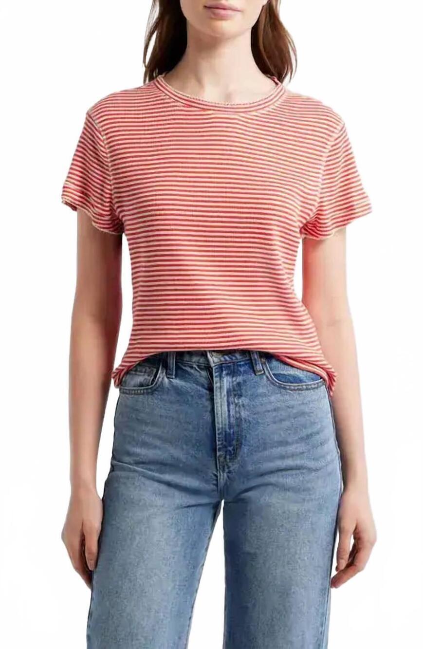 NEW THE GREAT. little cotton blend t-shirt in pimento stripe